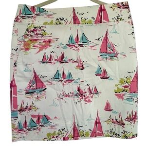 Talbots Skirt Sailboats Sailing Size 6P New White, Pink, Blue A Line W/Pockets